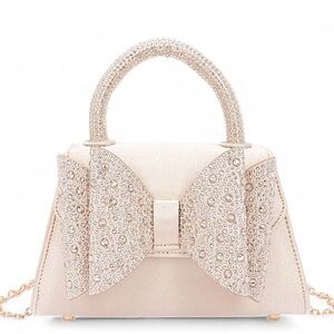 Vegan Leather Rhinestone Bow Top Handle Bag - Gold, Black, and Silver